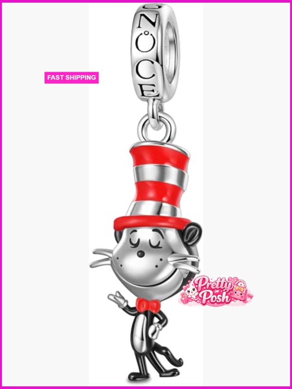 S925 Sterling Silver Cat in the Hat Popcat Dangle Charm Bracelet